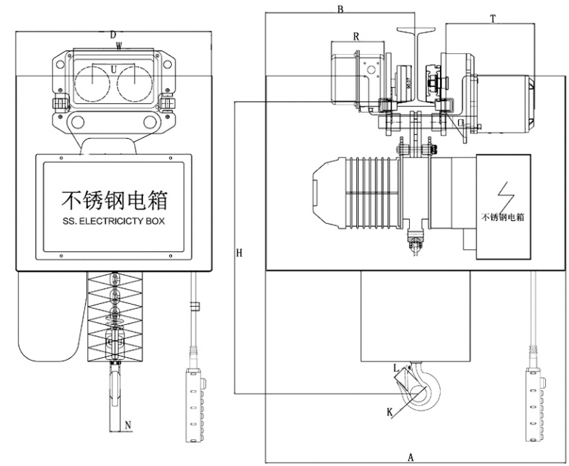 潔凈電動葫蘆結構圖